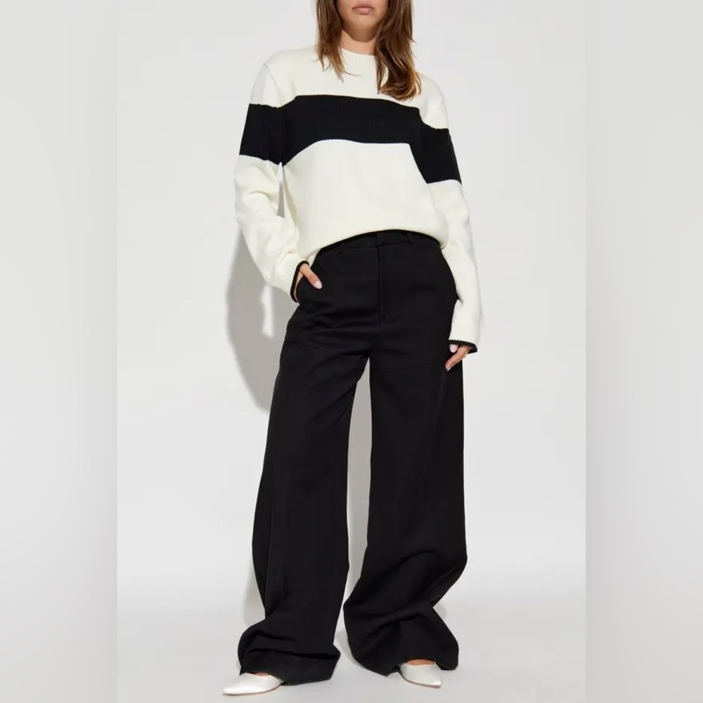 NWT $740 Toteme Striped Pattern Sweater In White